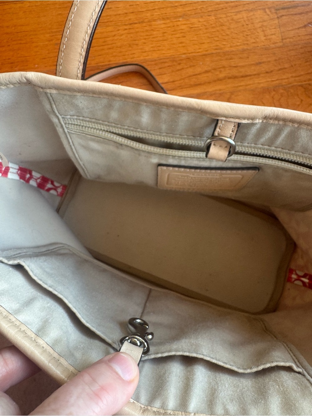 Coach Pink Signature Canvas Tote with Tan Trim - Picture 5 of 14